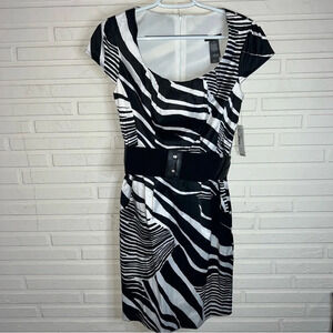 Bisou Bisou Zebra Animal Print Cap Sleeve Belted Dress, Women’s Size 4